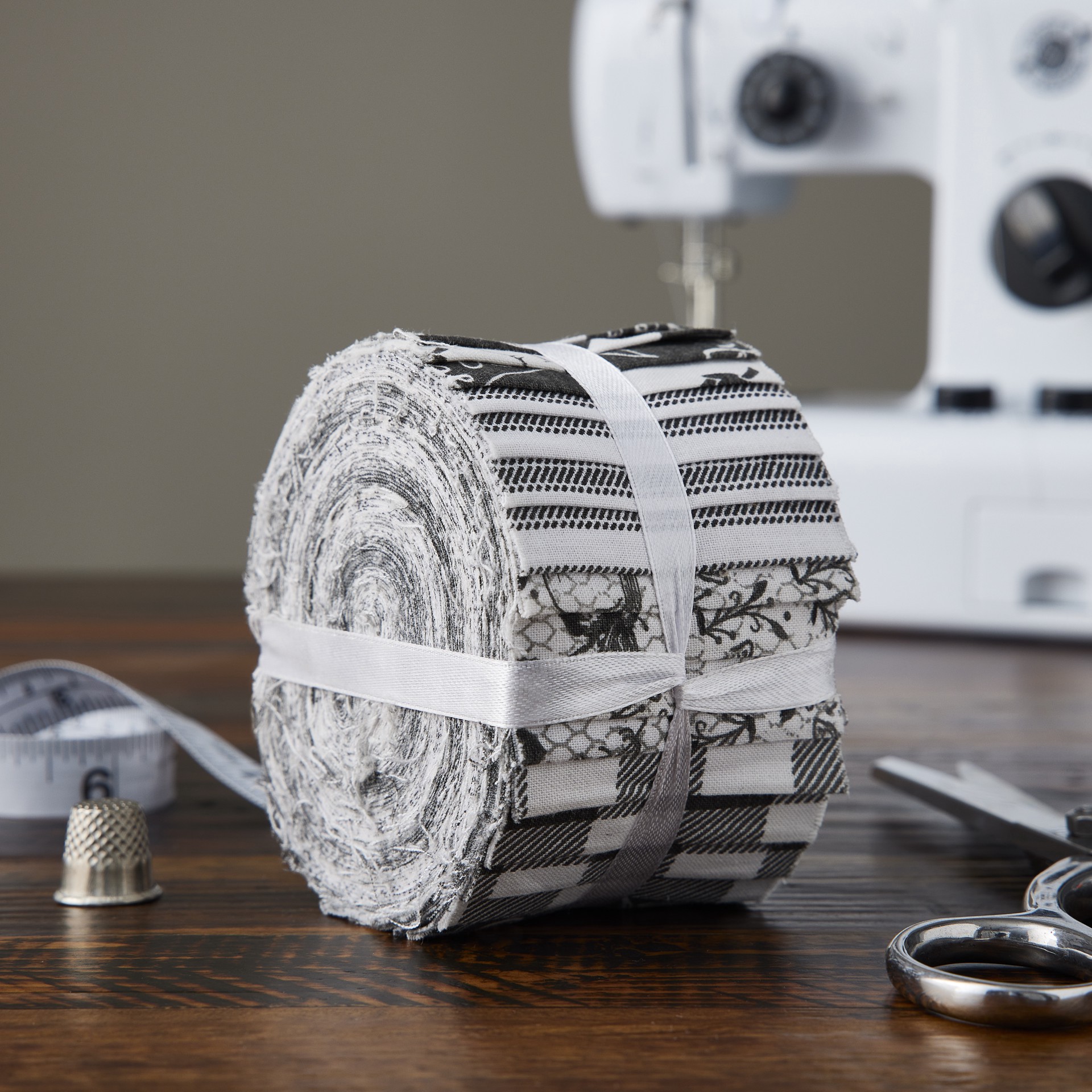 slide 2 of 7, Black & White Fabric Strips By Loops & Threads, 2.5 in x 42 in