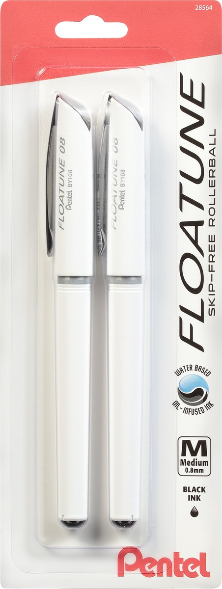 slide 7 of 11, Pentel Floatune 0.8 mm Medium Black Ink Skip-Free Rollerball Pens 2 ea, 2 ct