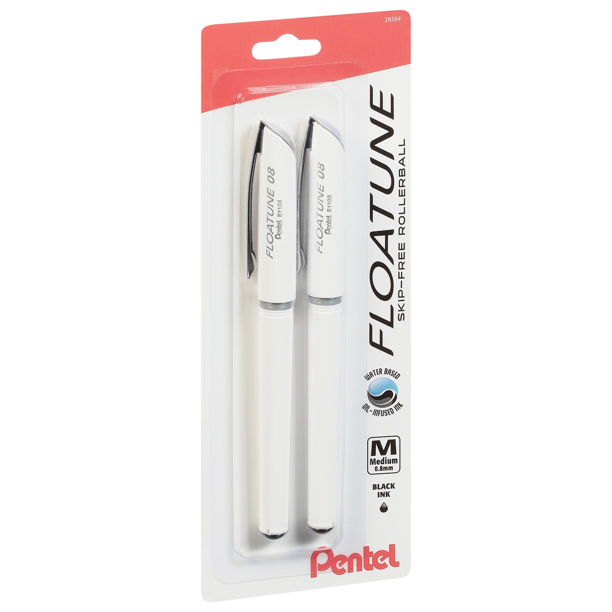 slide 10 of 11, Pentel Floatune 0.8 mm Medium Black Ink Skip-Free Rollerball Pens 2 ea, 2 ct