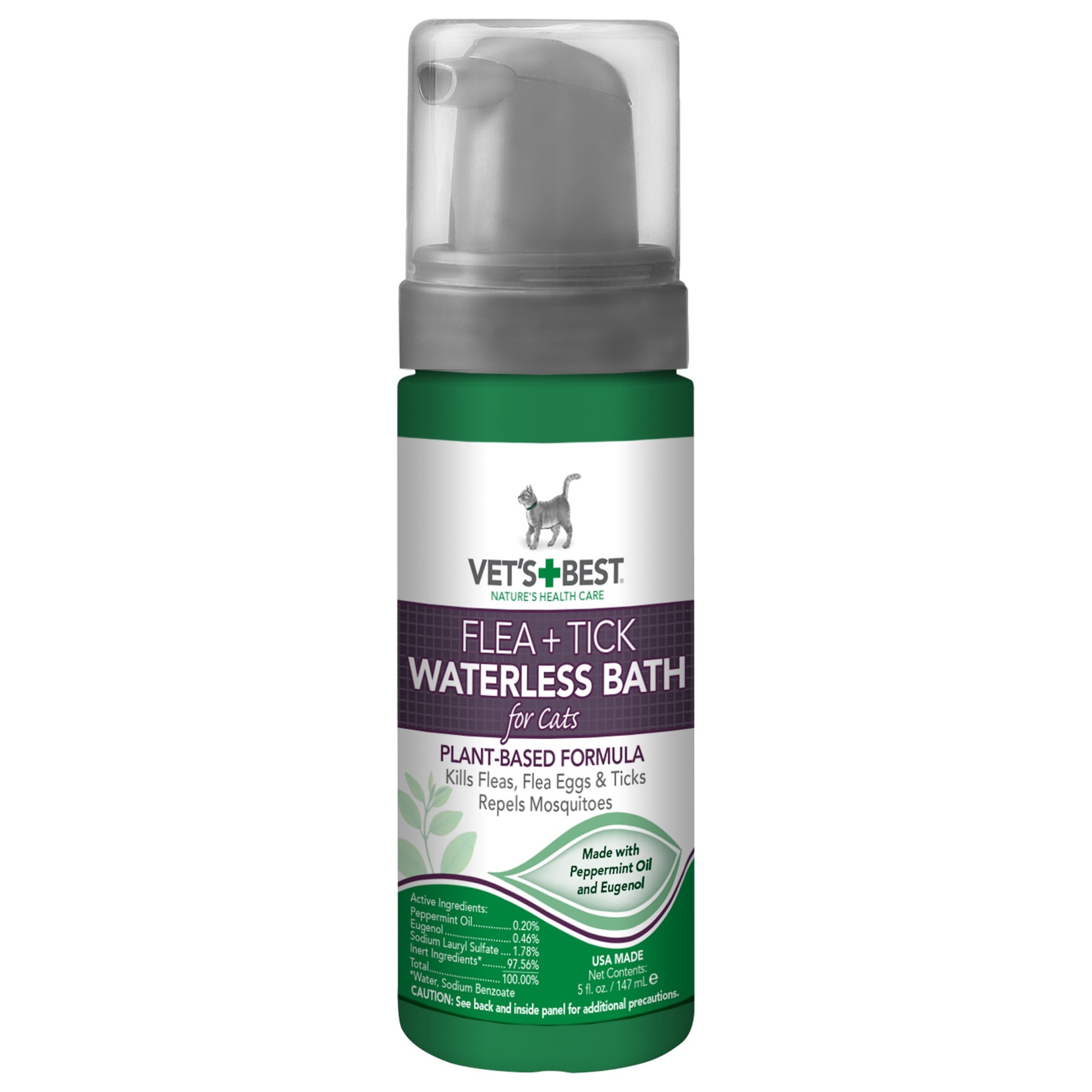 slide 1 of 1, Vet's Best Flea & Tick Waterless Bath for Cats, 5 fl oz