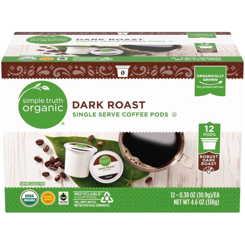 slide 1 of 1, Simple Truth Organic Dark Roast Coffee K-Cups, 12 ct