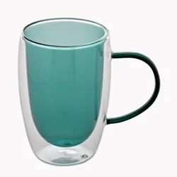 Double Wall Glass Latte Mug, Teal, 14.5 oz