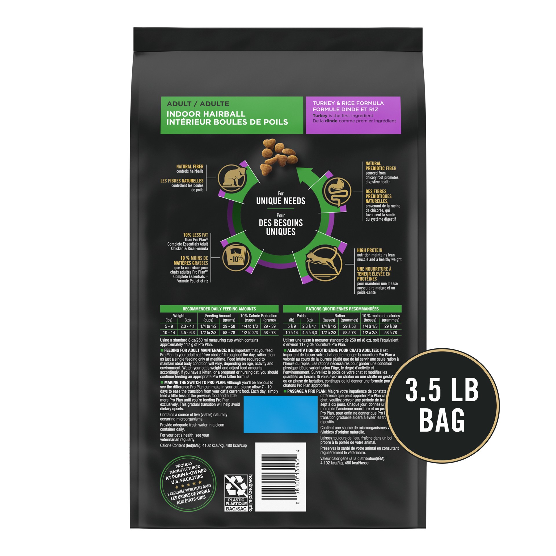 slide 5 of 9, Purina Pro Plan Hairball Management, Indoor Cat Food, Turkey and Rice Formula, 3.5 lb