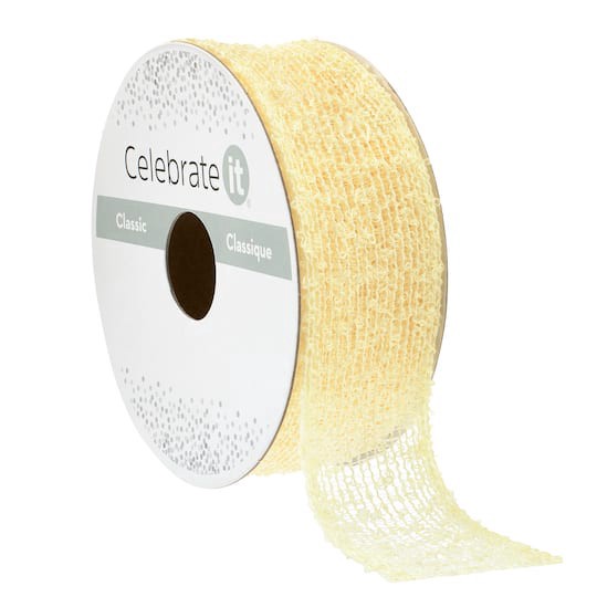 slide 1 of 2, 1" X 5yd. Light Yellow Mesh Ribbon By Celebrate It Classic, 1 in x 5 yd