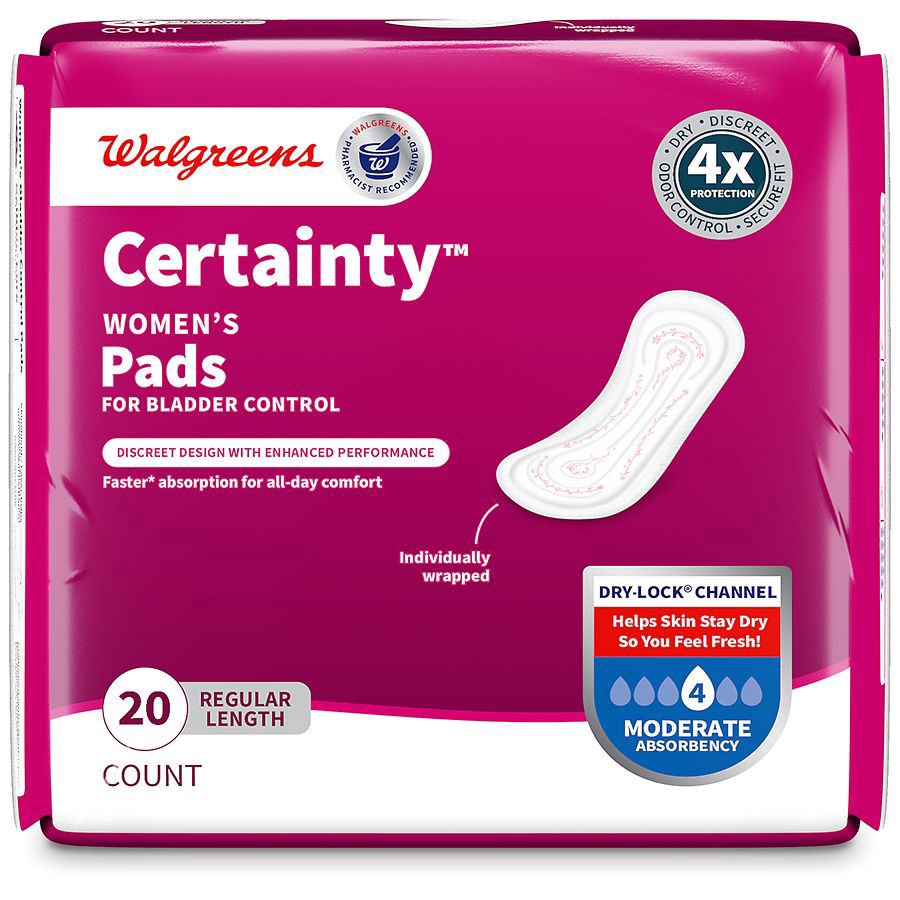 slide 2 of 5, Walgreens Certainty Moderate Absorbency Incontinence Pads, 20 ct