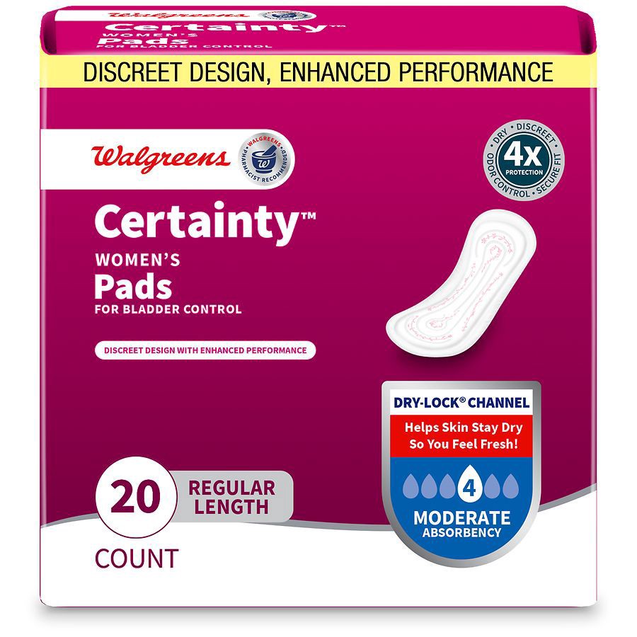 slide 1 of 5, Walgreens Certainty Moderate Absorbency Incontinence Pads, 20 ct
