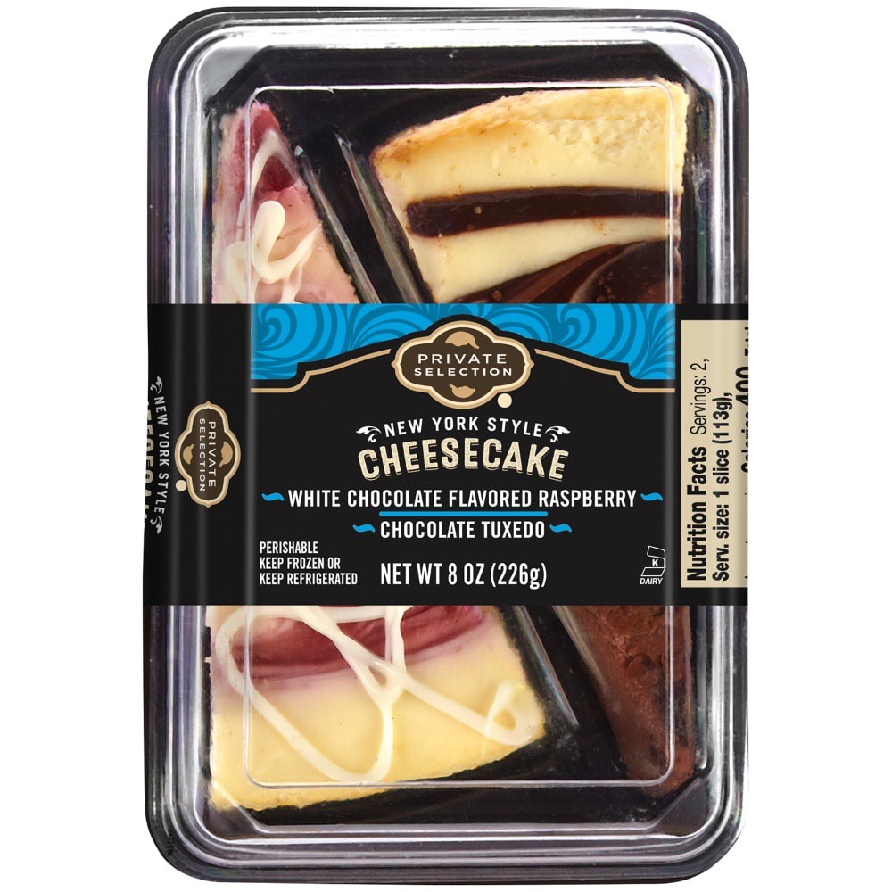 slide 2 of 4, Private Selection White Chocolate Raspberry Tuxedo Cheesecake Slices, 8 oz