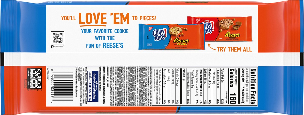 slide 9 of 14, CHIPS AHOY! Reese''s Peanut Butter Cup Chocolate Chip Cookies, 9.5 oz, 9.5 oz