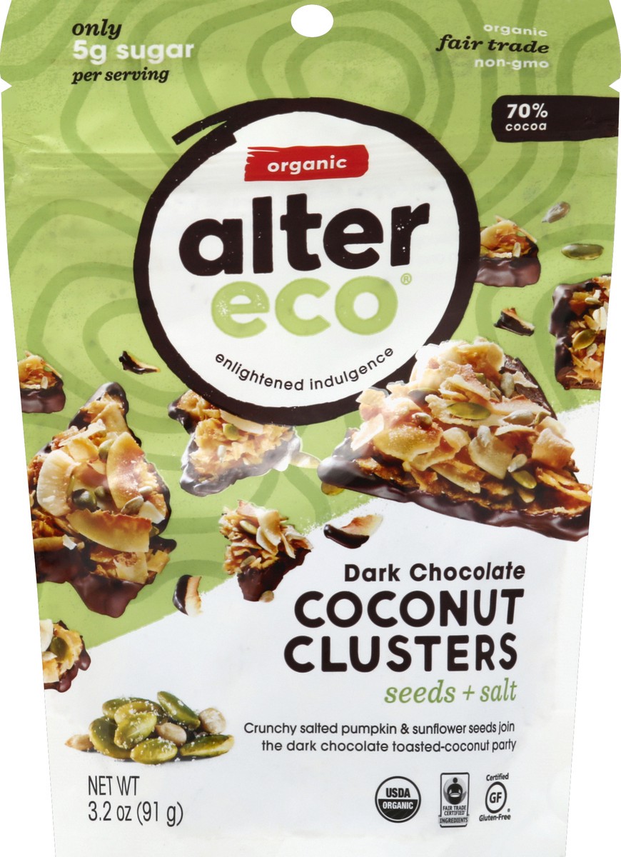 slide 2 of 2, Alter Eco Organic Dark Chocolate Coconut Clusters Seeds + Salt, 3.2 oz