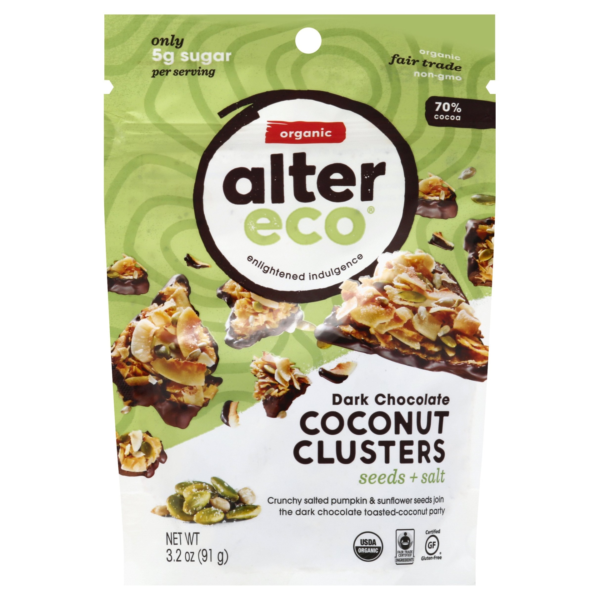 slide 1 of 2, Alter Eco Organic Dark Chocolate Coconut Clusters Seeds + Salt, 3.2 oz