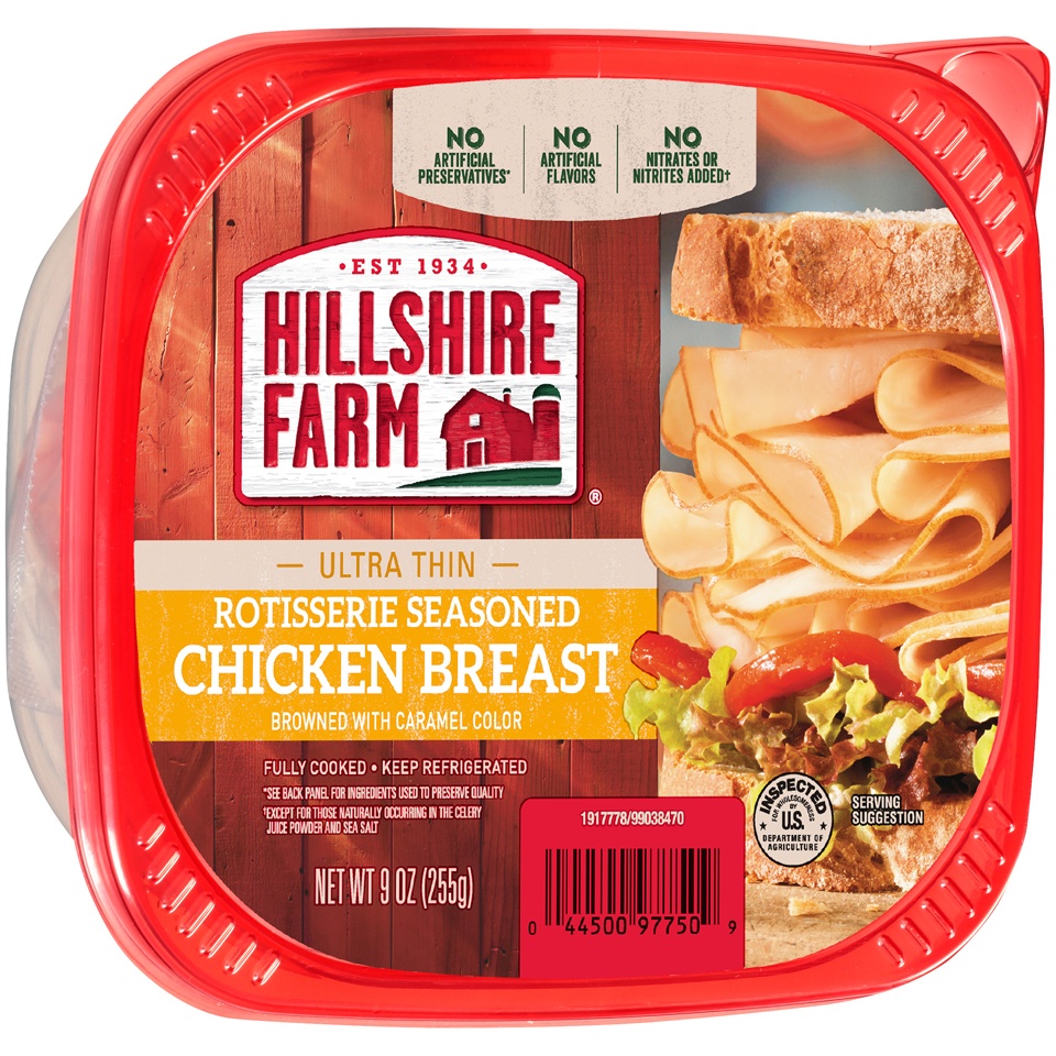 slide 2 of 3, Hillshire Farm Ultra Thin Sliced Deli Lunch Meat, Rotisserie Seasoned Chicken Breast, 9 oz, 9 oz