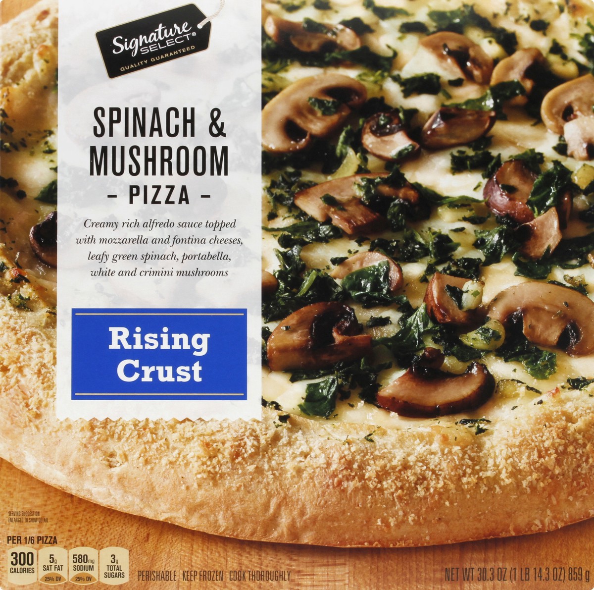 slide 2 of 9, Signature Select Rising Crust Spinach Mushroom Pizza 30.3 oz, 30.3 oz