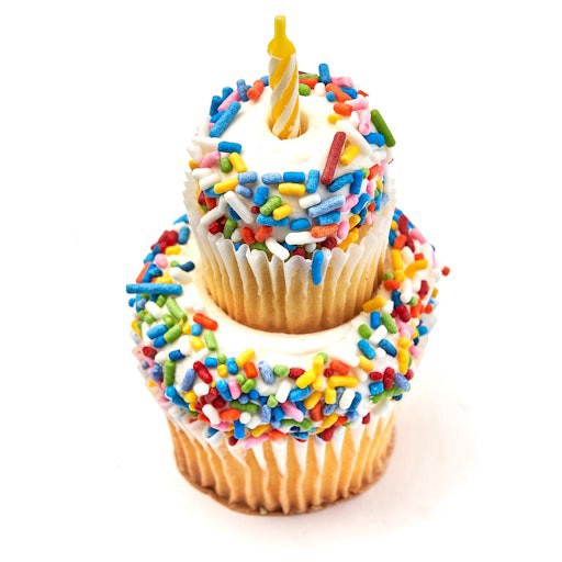 slide 1 of 1, Market District Yellow "Happy Birthday" Cupcake, 2.5 oz
