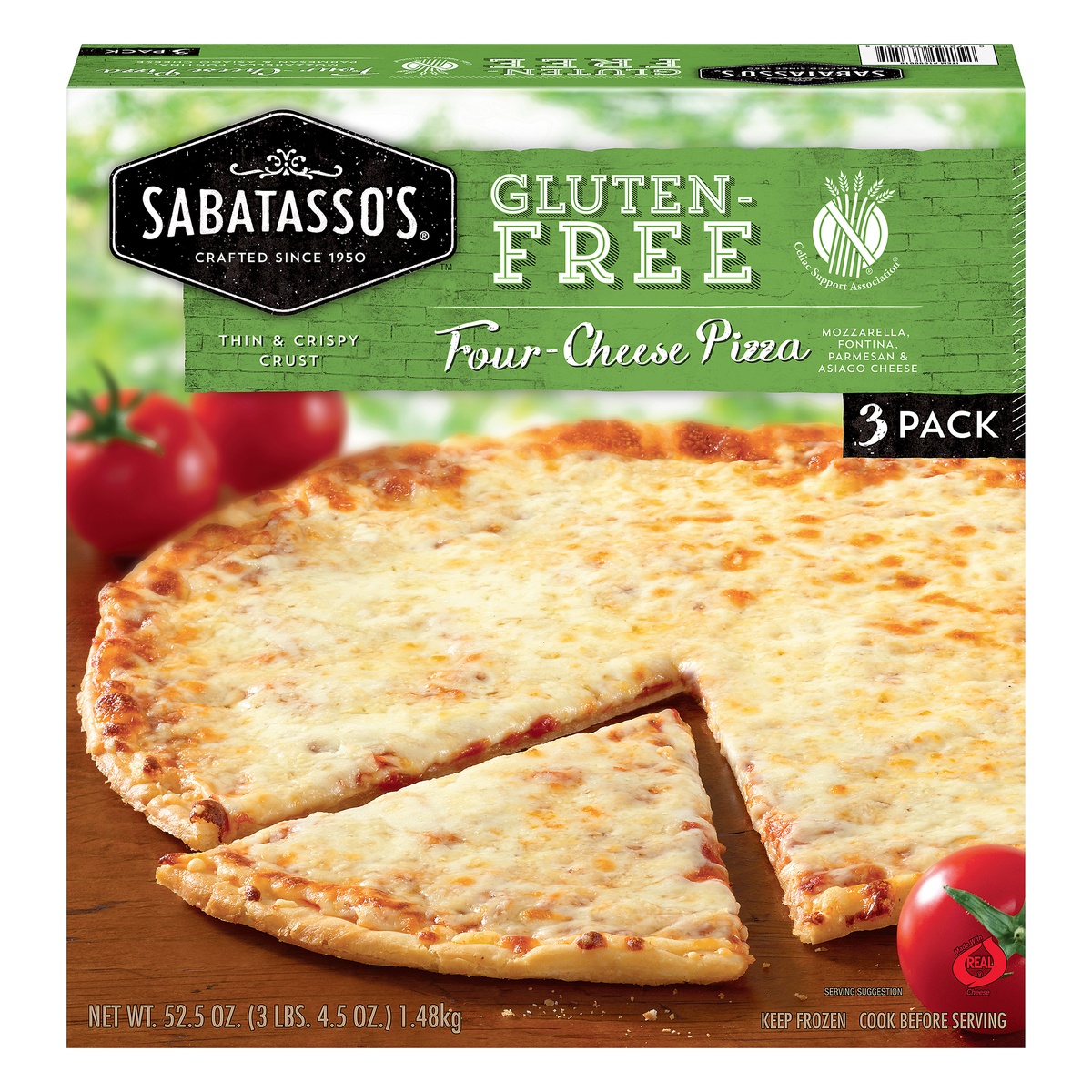 slide 1 of 1, Sabatasso's Frozen Pizza Gluten-Free Four-Cheese, 3.28 lb