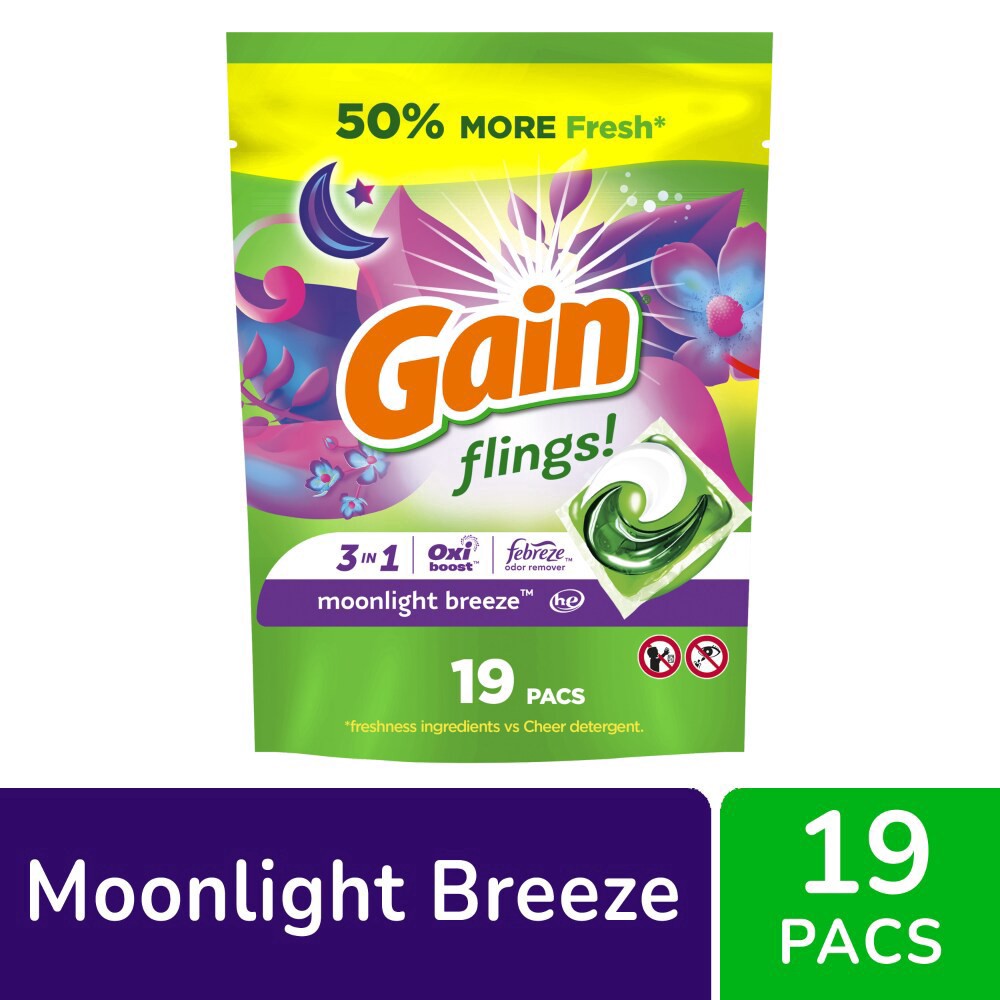 slide 1 of 1, Gain® Oxi Boost™ Febreze™ 3-in-1 Moonlight Breeze™ Laundry Detergent Pods, 19 ct