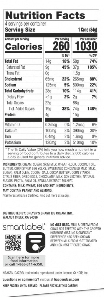 slide 4 of 4, Häagen-Dazs Vanilla Salted Caramel Belgium Waffle Cones 4 Ct 14.8 Oz, 4 ct