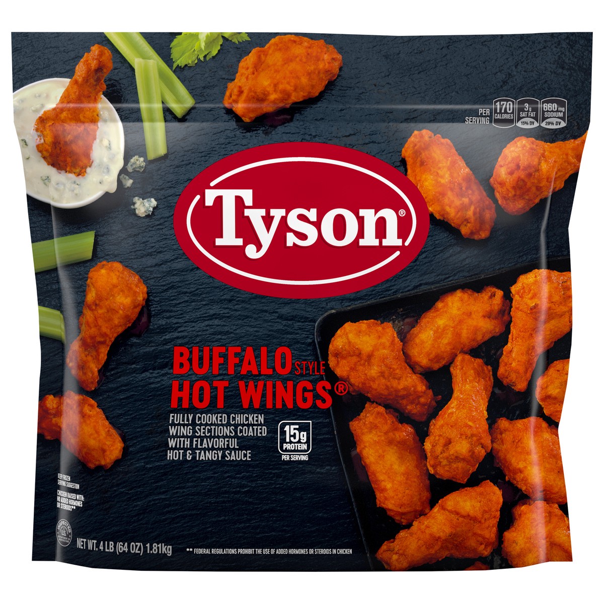 slide 2 of 12, Tyson Frozen Buffalo Style Hot Wings, 4 lb, 64 oz