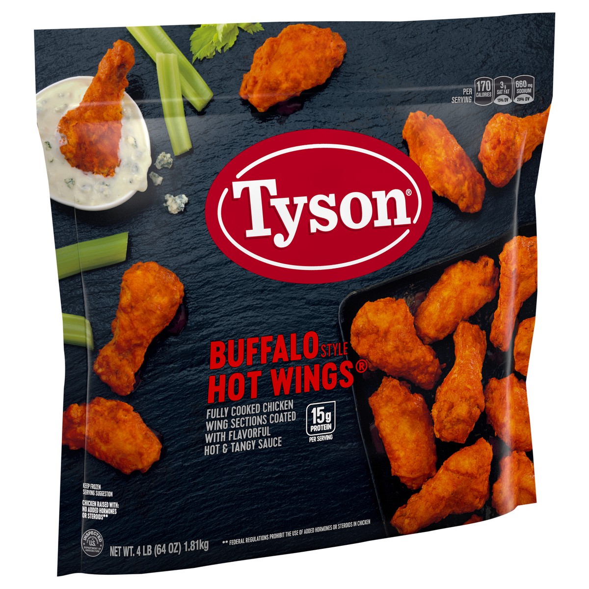 slide 12 of 12, Tyson Frozen Buffalo Style Hot Wings, 4 lb, 64 oz
