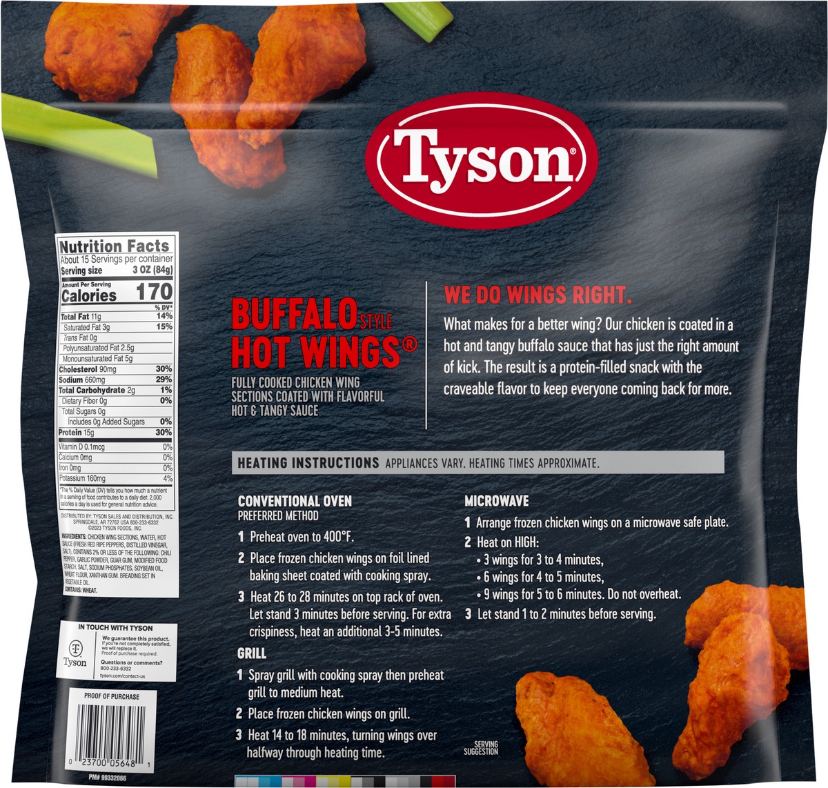 slide 9 of 12, Tyson Frozen Buffalo Style Hot Wings, 4 lb, 64 oz