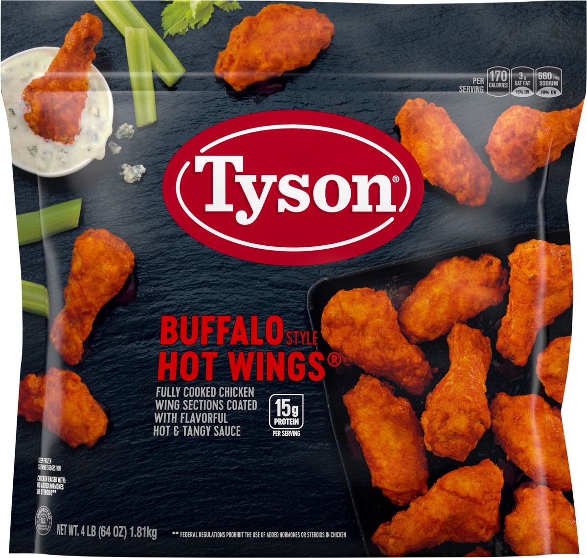 slide 11 of 12, Tyson Frozen Buffalo Style Hot Wings, 4 lb, 64 oz