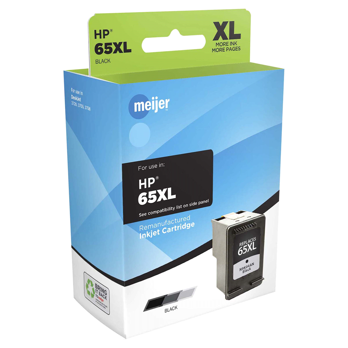 slide 1 of 1, Meijer Brand Remanufactured Ink Cartridge, replacement for HP 65XL Black Ink, XL        