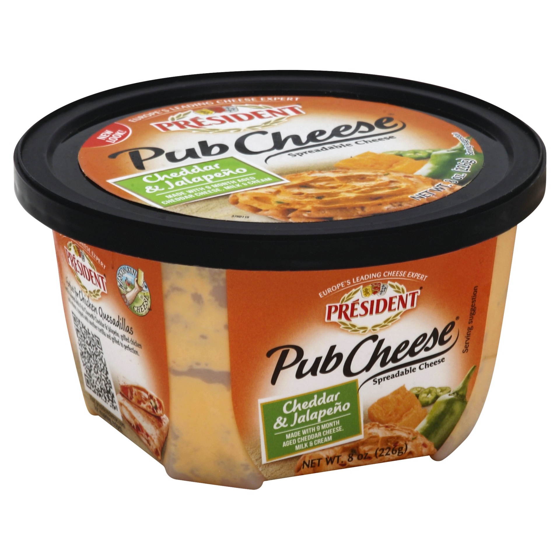 slide 1 of 1, Président Sharp Cheddar & Jalapeno Spreadable Pub Cheese, 8 oz