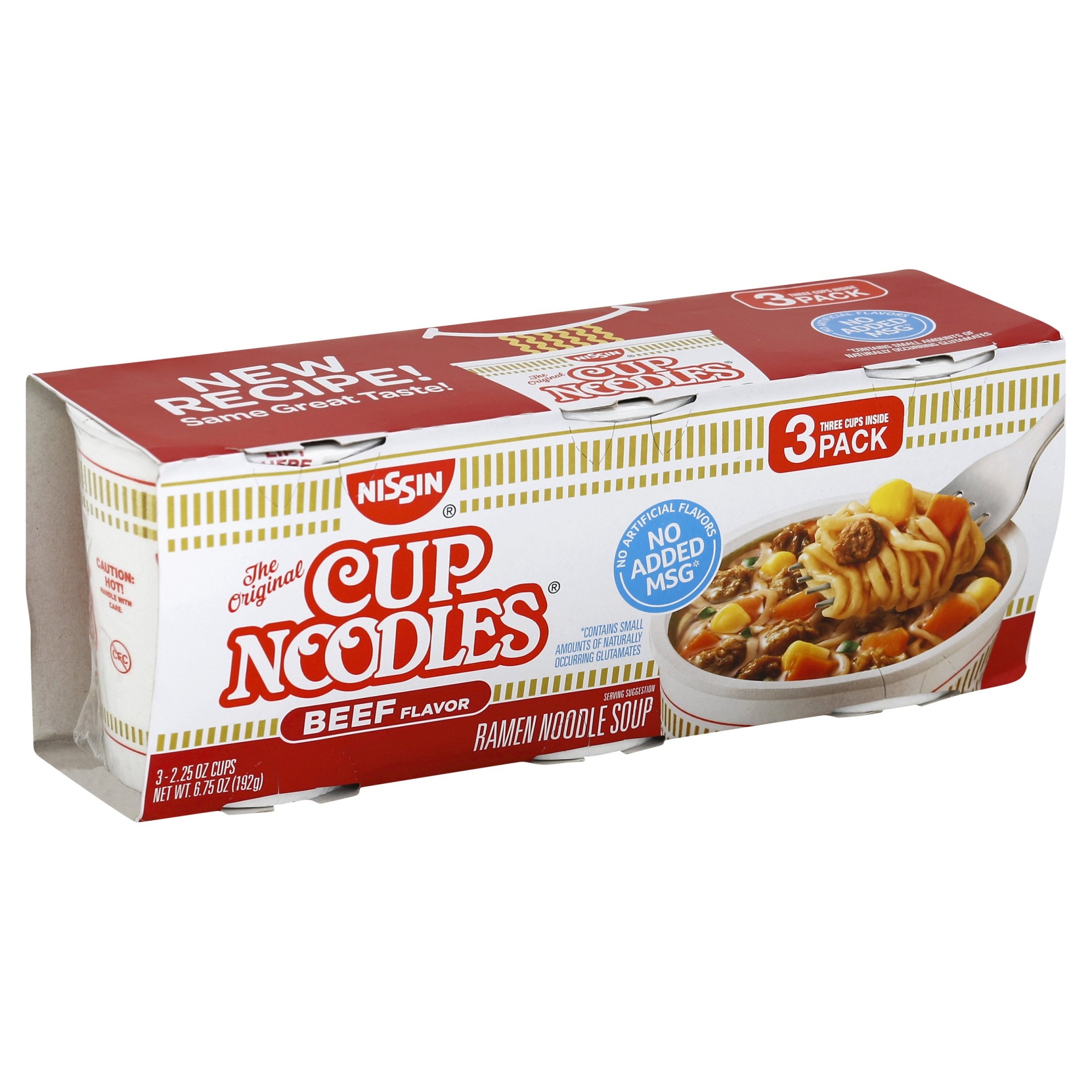 slide 1 of 1, Nissin Cup Noodles Beef Flavor Ramen Noodle Soup 3 CT, 6.75 oz