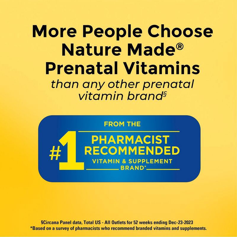 slide 4 of 9, Nature Made Prenatal Multivitamins + Choline Capsules, Folic Acid + DHA, 60 Count, 120 ct