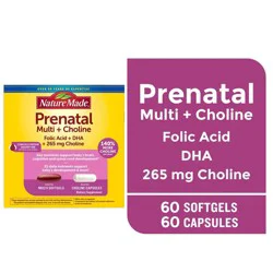 Nature Made Prenatal Multivitamins + Choline Capsules, Folic Acid + DHA, 60 Count