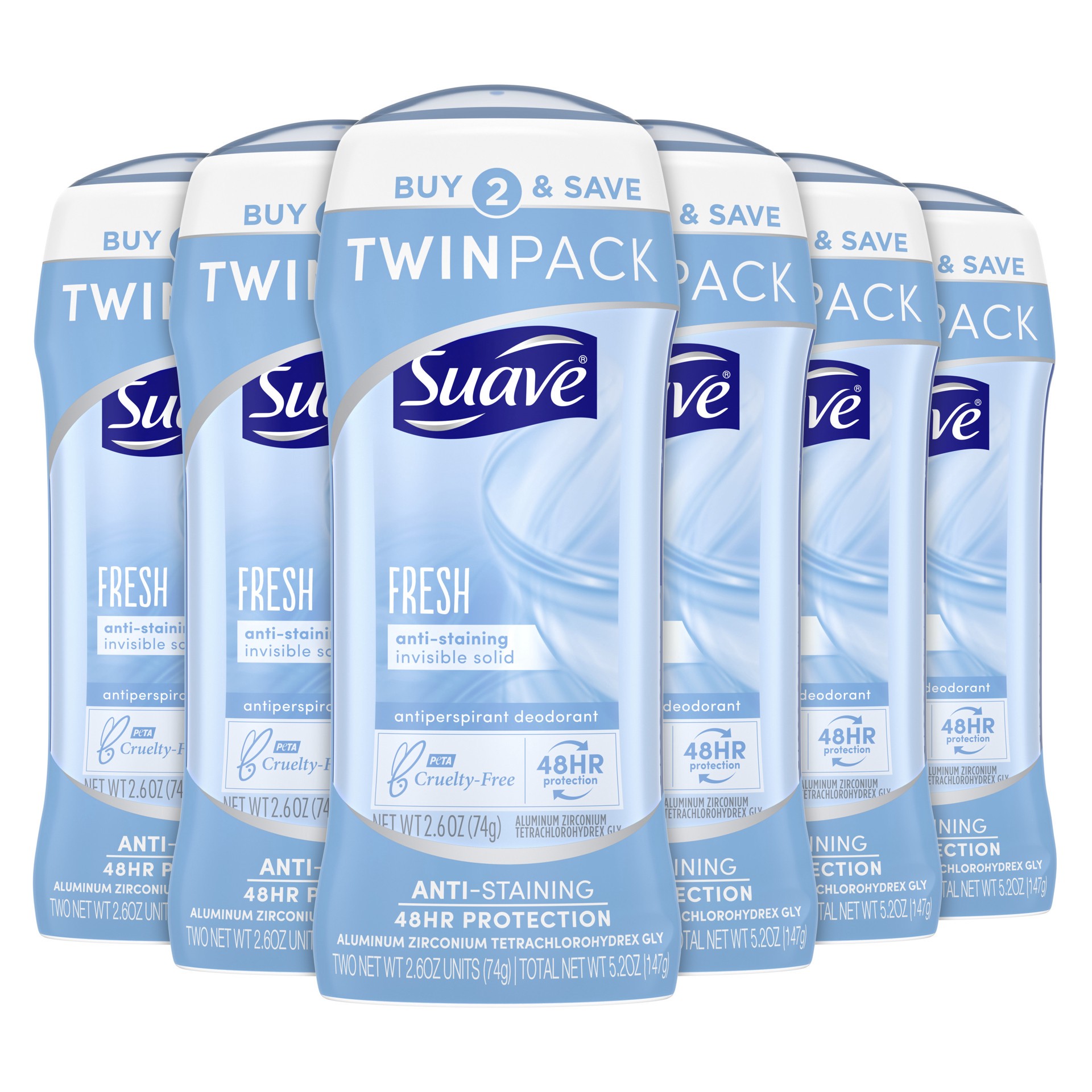 slide 1 of 3, Suave Deodorant Antiperspirant & Deodorant Stick Fresh, 2.6 oz, 2 Count, 5.2 oz