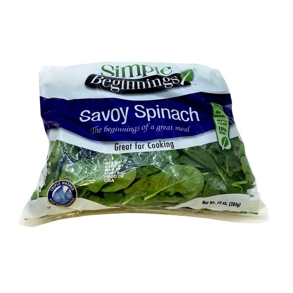 slide 1 of 1, Simple Beginnings Savoy Spinach, 10 oz