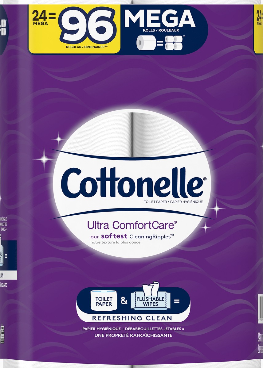 slide 4 of 10, Cottonelle Ultra ComfortCare Mega Rolls 2-Ply Toilet Paper 24 Rolls, 24 ct