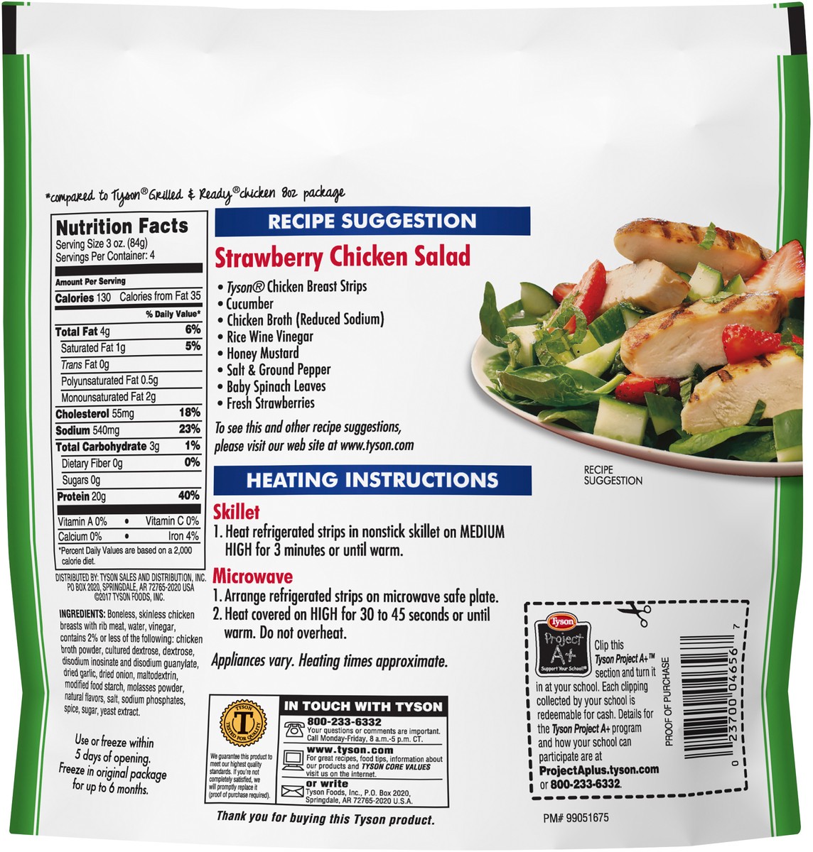 slide 2 of 4, Tyson Fully Cooked Grilled Chicken Breast Strips, B/S with Rib Meat, 340.19 g