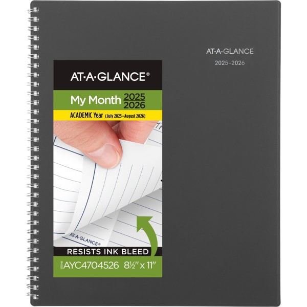 slide 1 of 10, AT-A-GLANCE® DayMinder® Academic 2025-2026 Monthly Planner, Charcoal, Large, 8 1/2"" x 11"", 1 ct