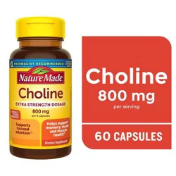 Nature Made Extra Strength Dosage Choline Capsules 800 Mg, Brain Support, 60 Count