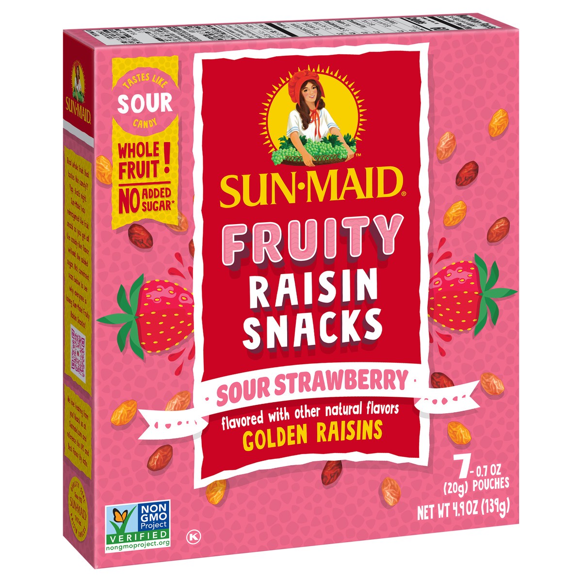 slide 4 of 8, Sun-Maid Fruity Raisin Snacks Sour Strawberry 7-Count Box/.7oz Pouches, 4.9 oz