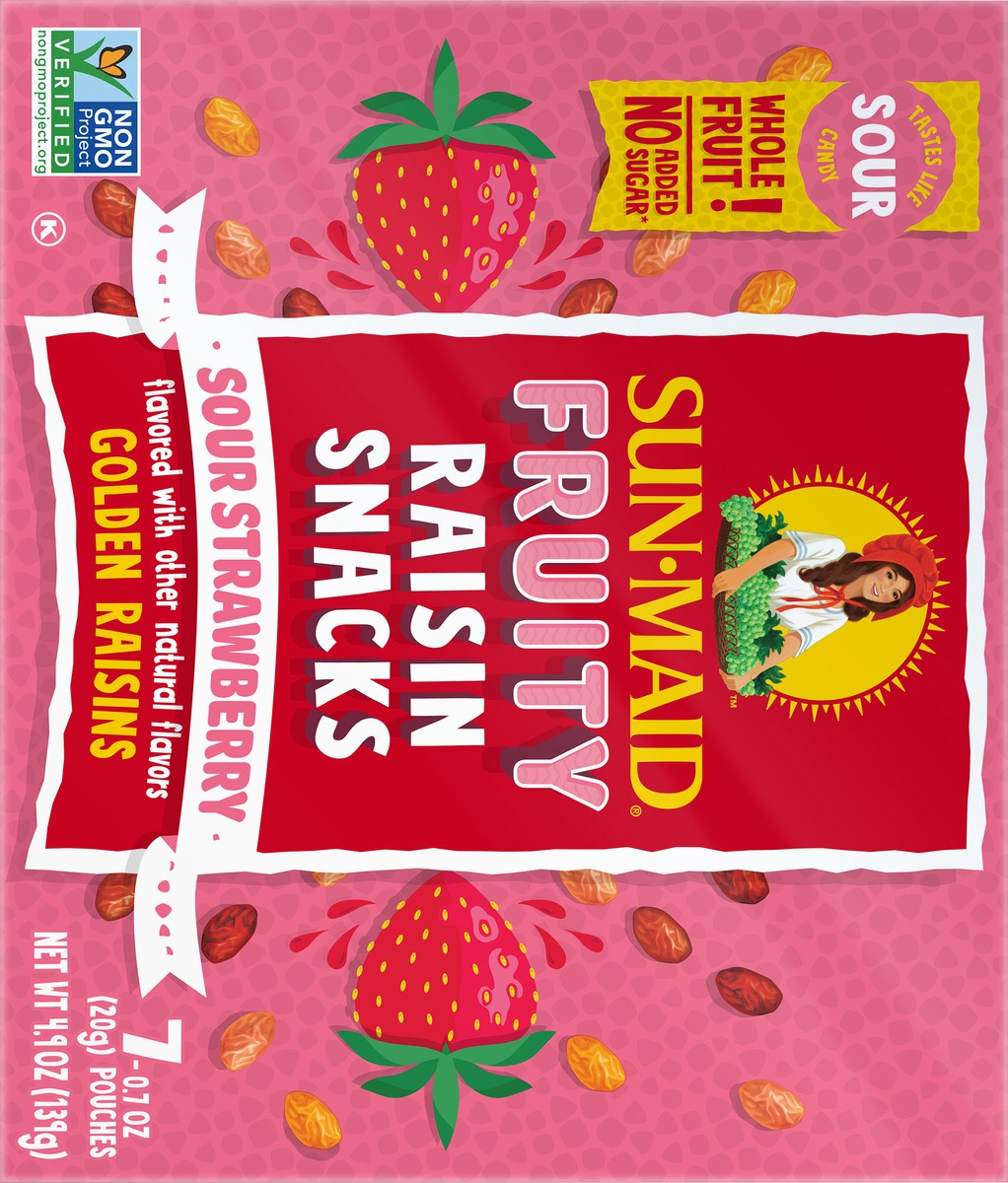 slide 6 of 8, Sun-Maid Fruity Raisin Snacks Sour Strawberry 7-Count Box/.7oz Pouches, 4.9 oz