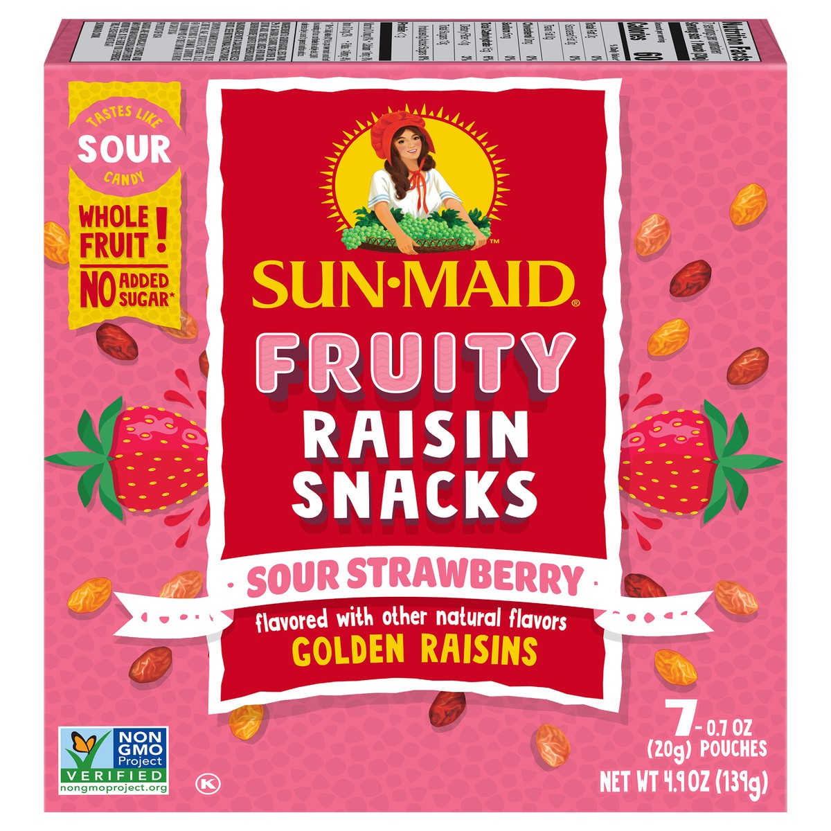 slide 1 of 8, Sun-Maid Fruity Raisin Snacks Sour Strawberry 7-Count Box/.7oz Pouches, 4.9 oz