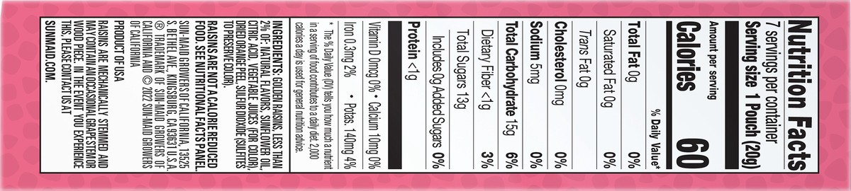 slide 2 of 8, Sun-Maid Fruity Raisin Snacks Sour Strawberry 7-Count Box/.7oz Pouches, 4.9 oz