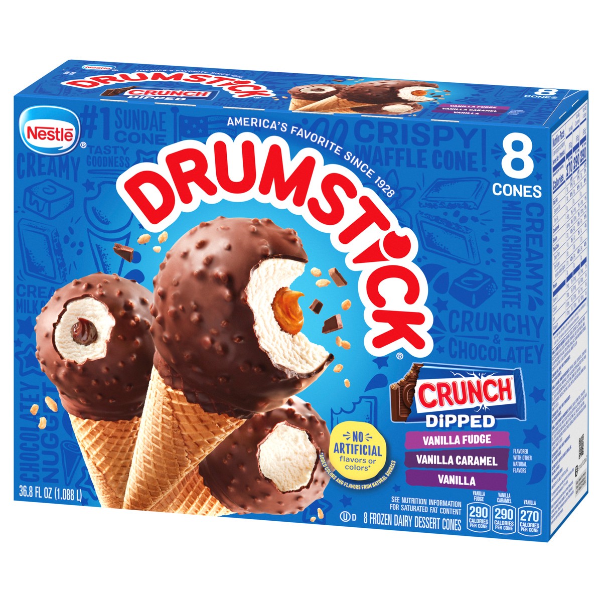 slide 3 of 9, Drumstick Crunch Dipped Vanilla, Vanilla Caramel and Vanilla Fudge Cones, 8 Count, 8 ct
