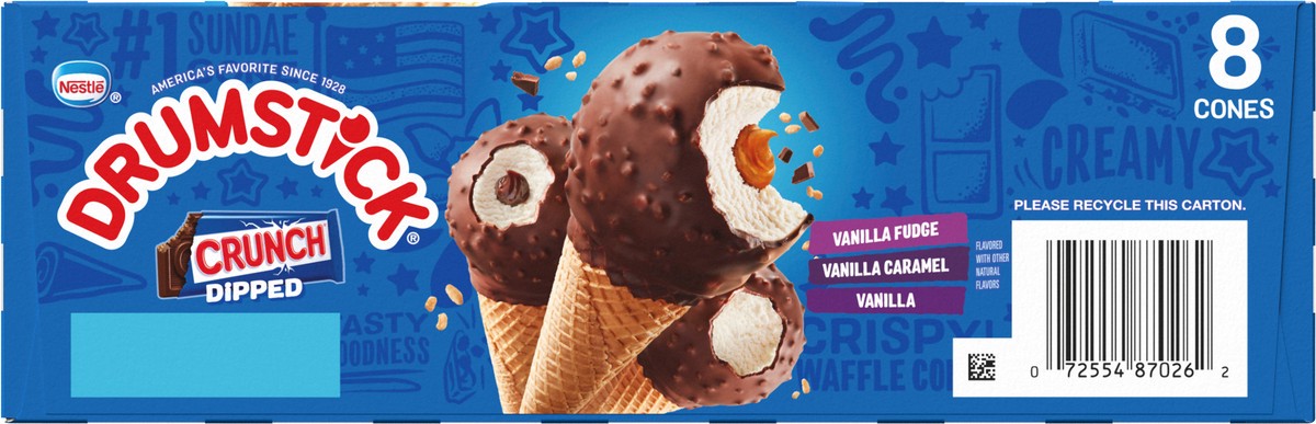 slide 8 of 9, Drumstick Crunch Dipped Vanilla, Vanilla Caramel and Vanilla Fudge Cones, 8 Count, 8 ct