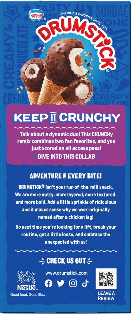 slide 7 of 9, Drumstick Crunch Dipped Vanilla, Vanilla Caramel and Vanilla Fudge Cones, 8 Count, 8 ct
