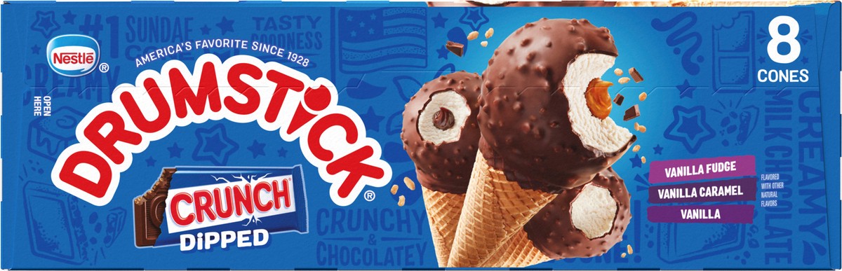 slide 5 of 9, Drumstick Crunch Dipped Vanilla, Vanilla Caramel and Vanilla Fudge Cones, 8 Count, 8 ct