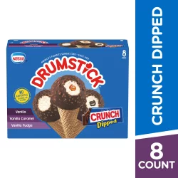 Drumstick Crunch Dipped Vanilla, Vanilla Caramel And Vanilla Fudge Cones