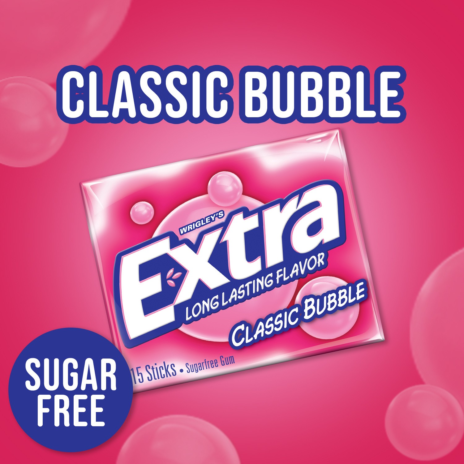slide 3 of 8, EXTRA Classic Bubble Sugar Free Chewing Gum, 15 ct (3 Pack), 3 ct