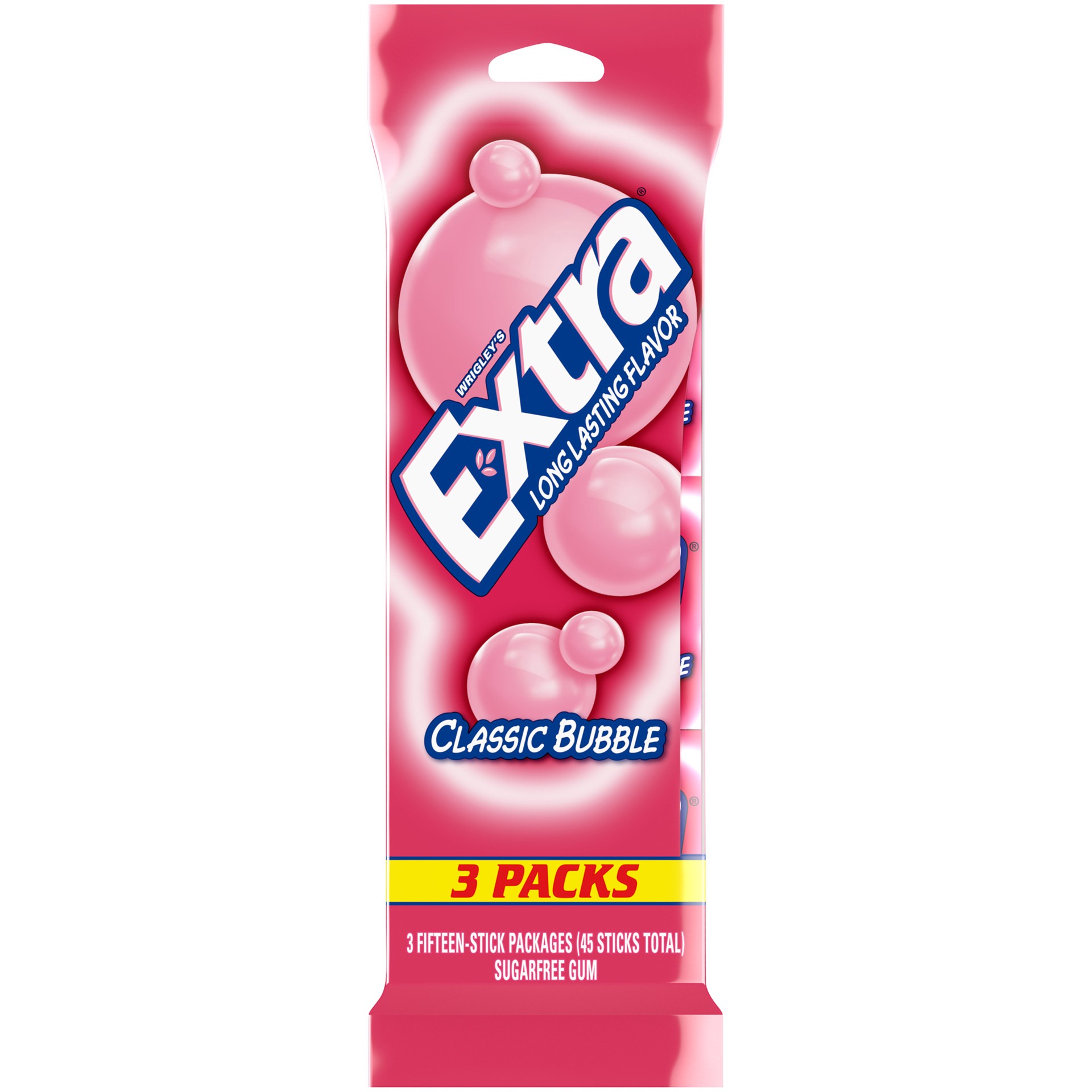 slide 1 of 8, EXTRA Classic Bubble Sugar Free Chewing Gum, 15 ct (3 Pack), 3 ct