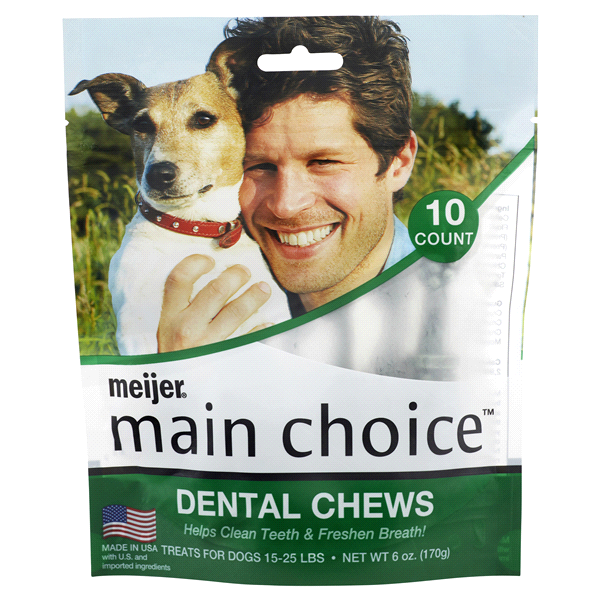 slide 1 of 1, Meijer Small Dental Brush Dog Treats, 10 ct