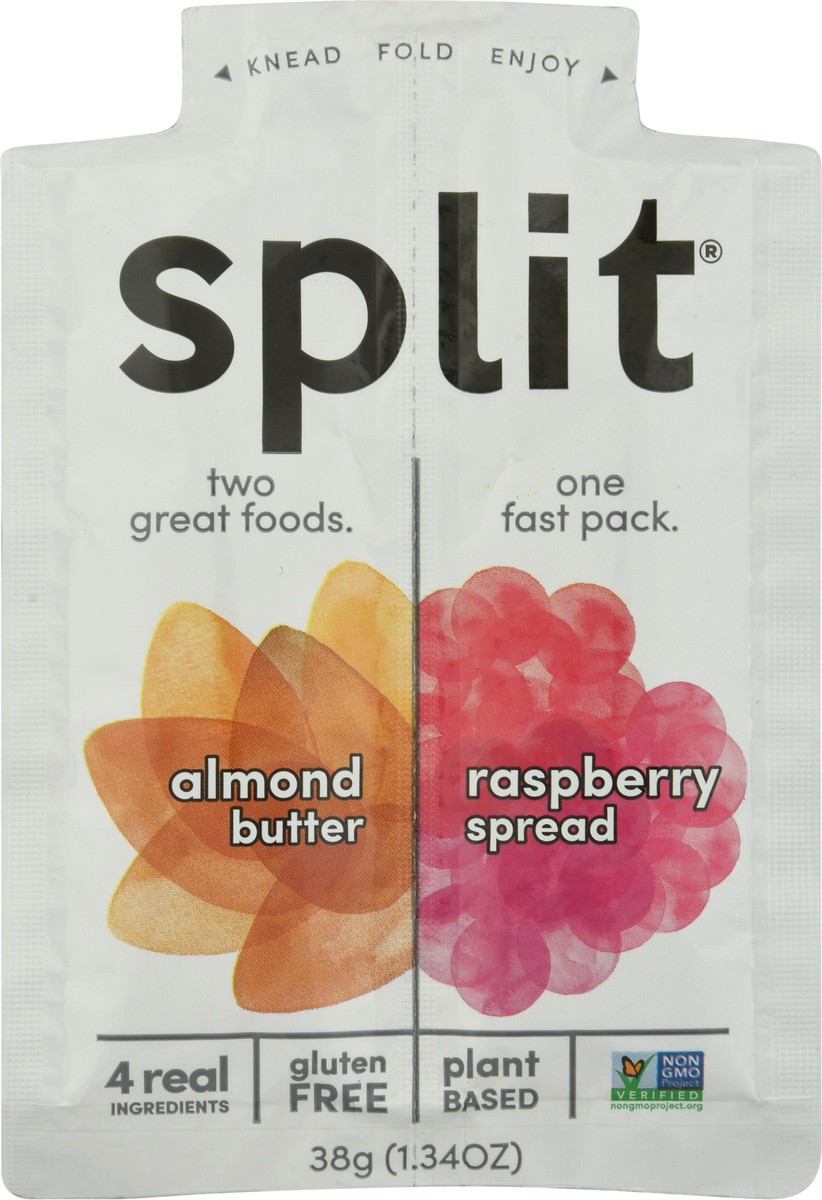 slide 1 of 9, Split Almond Butter & Raspberry Spread 1.34 oz Bag, 1.34 oz