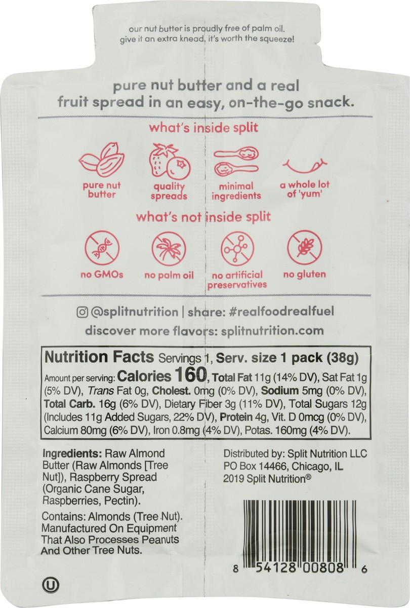 slide 6 of 9, Split Almond Butter & Raspberry Spread 1.34 oz Bag, 1.34 oz