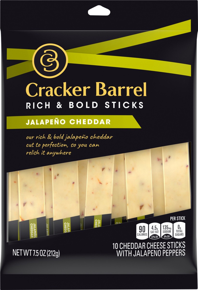 slide 8 of 8, Cracker Barrel Rich & Bold Jalapeno White Cheddar Cheese Snacks, 10 ct Sticks, 10 ct